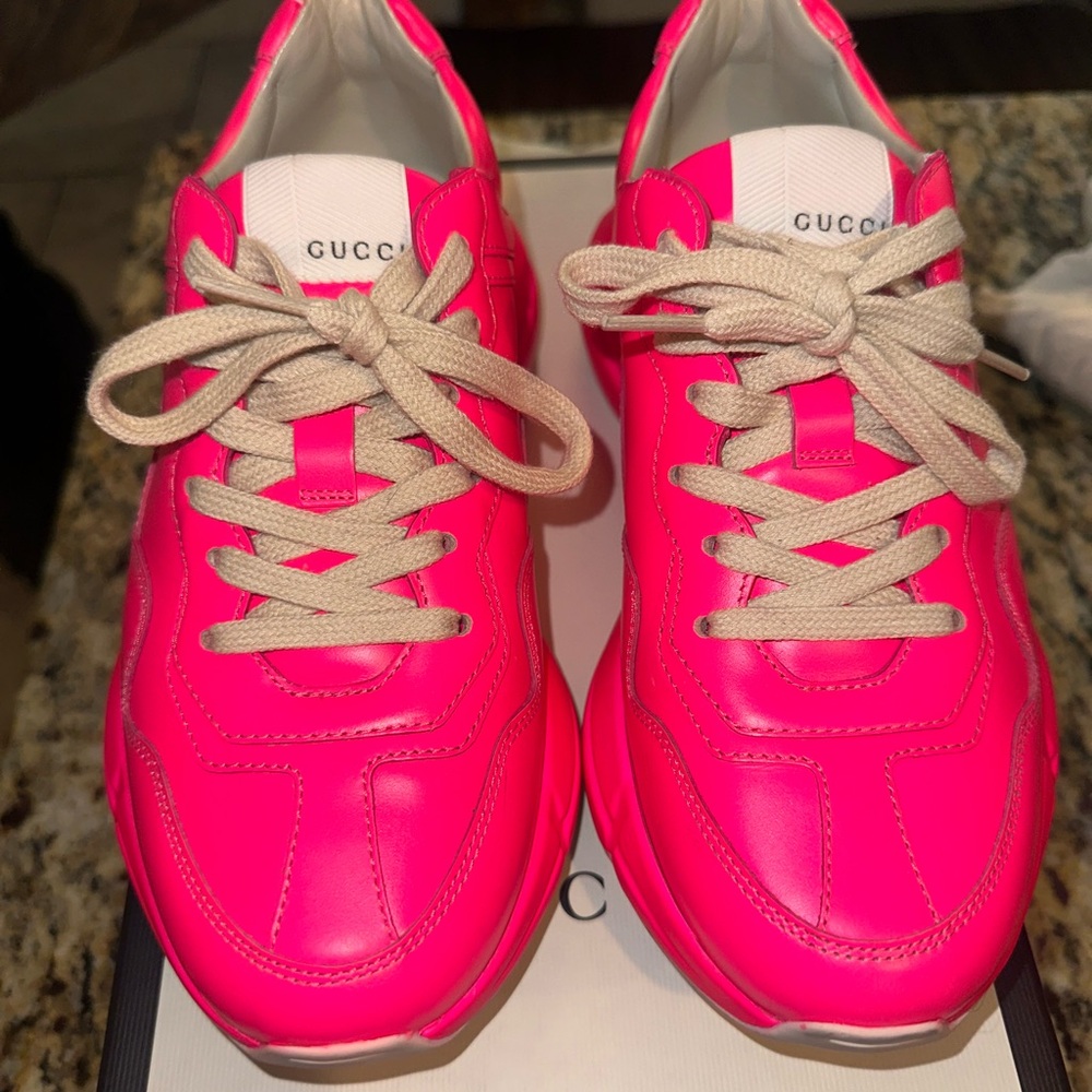 Gucci Neon Pink Sneakers with Cream Laces